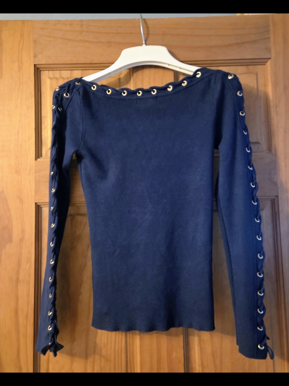 VENUS Navy Lace-Up Gold Grommet Top